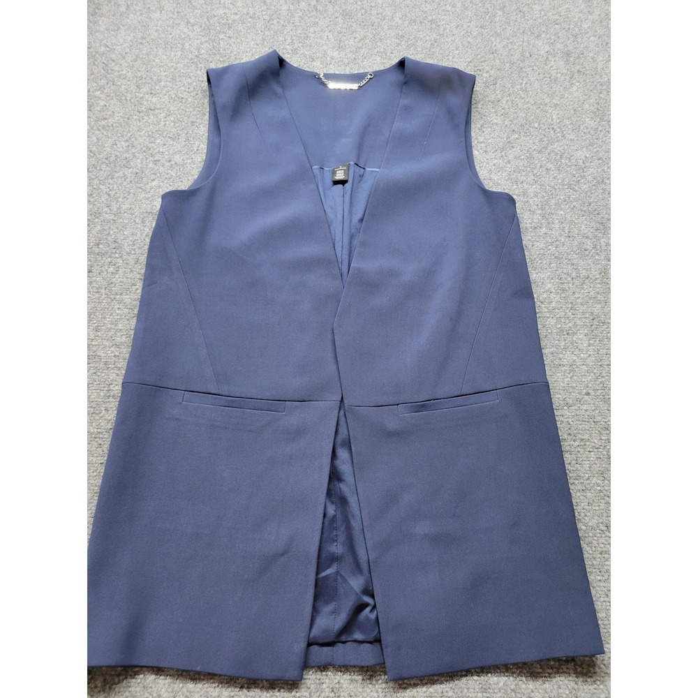 White House Black Market Navy Blue Longline Open Front Vest Size 8